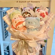 ［花開時節］超級可愛毛絨公仔花束 Kuromi Melody Kitty 布甸狗 玉桂狗 PC狗 創意毛毛公仔手捧花 男孩女孩玩偶花束 男女朋友 幼稚園小學中學大學畢業典禮 謝師 送老師禮物