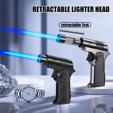 Blue Flame Torch Cigar Lighter 7CM Retractable Flame Outlet Safety Lock Ignition Cycle Inflation Out