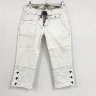 BURBERRY BLUE LABEL牛仔褲，七分袖，Nova 格紋圖案，白色，24 碼，古著。