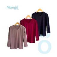 MANGO - women's plain long v-neck t-shirt | Women's plain long-sleeved jumbo v-neck t-shirt