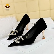 Elegant High-Heeled Shoes with crystal decorative buckle Woman Pumps Suede Pointed Toe High Heels fo