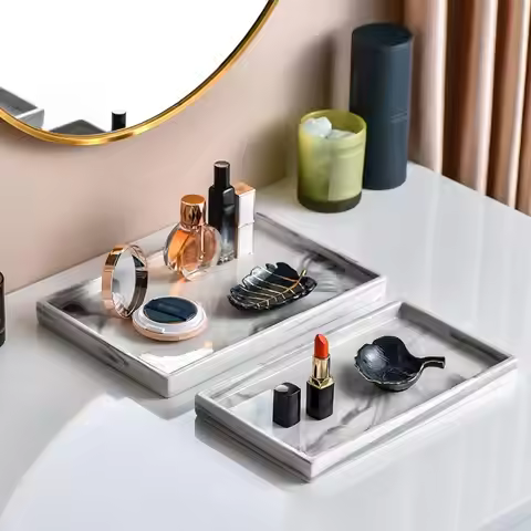 Pewter Ceramic Tray Luxury Nordic Aesthetic Storage Plate Elegant Design Ceramic Vanity Tray for Dre