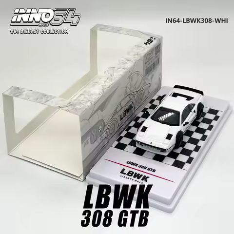 INNO64 1:64 308 GTB LBWK Liberty Walk White IN64-LBWK308-WHI Diecast Model Car with Display Base in 