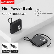 5000mAh Mini Power Bank Portable External Battery Pack Built-in Cable Fast Charging Powerbank