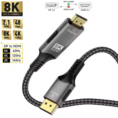 8K DP to HDMI 2.1 Cable dp1.4 to hdmi2.1 Audio Video Cable 8K@60Hz 4k@120Hz HDR Converter For dell L