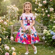 YZ03 Girl Jacquard Cotton Off Shoulder Pink Dress Frozen (4y, 5y)