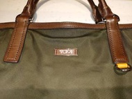 TUMI Briefcase Green Nylon With Brown Leather Trim