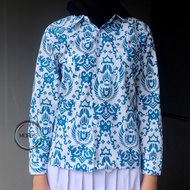 Seragam Baju Batik Garuda Biru Lengan Panjang