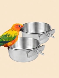 1只帶鉤的不銹鋼鳥食杯,適用於鸚鵡籠子,鳥類餵食器水碗