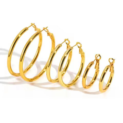 Vnox Stainless Steel 3pairs/set Hoop Earrings For Women, Small Big Round Circle, Classic Anti-allerg