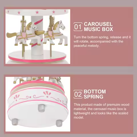 Carousel Music Box Wooden Clockwork Desktop Decorative Gift For Birthday Christmas Wedding City In T