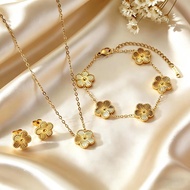4PCS Lucky 5 Leaf Clover Women Jewelry Set Necklace Earrings Bracelet Gift