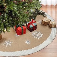 OurWarm Christmas Tree Skirt 60 inches, Burlap Tree Skirt for 7.5 ft Tree to 9 ft Tree, Large Snowfl