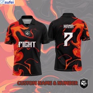 sufei-Custom Name &amp; Number Collar Jersey Viral Ootd Street Wear Lelaki Kanak2 Perempuan Causal Baju Retro Kolar Jersi Murah Flame Design Sublimation Short Sleeve T Shirt Plus Size