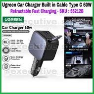 Ugreen Car Charger Built in Cable Type C 60W - Retractable Fast Charging - SKU: 55212B