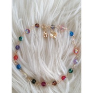 Anklet/Gelang Kaki Original Batu Swarovski Cristal AB Colourful Ikat Emas Suasa 14k Tulen