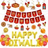 JOYMEMO Diwali Festival of Lights Party Decorations Kit, Happy Diwali Banner Balloons, Deepavali Hanging Swirls Garland for Festival of Lights Party Supplies