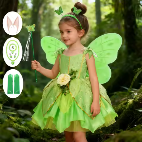 Toddler Girls Tinkerbell Fairy Dresses Up for Girls Costume Kids Cosplay Flower Fairy Princess Cloth