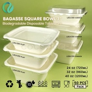 Bagasse Square Bowl 7 Inch & Lid 24Oz 10 Pcs App