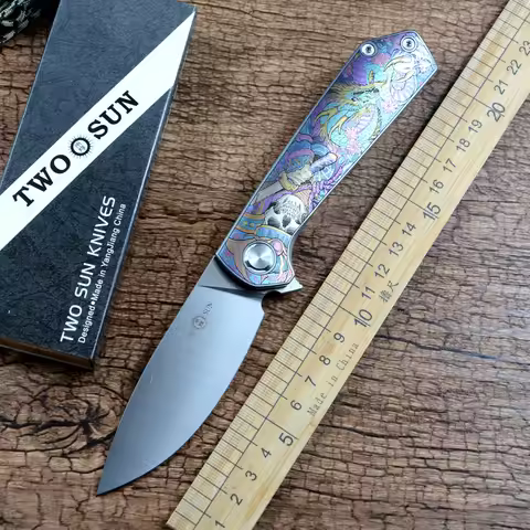 TWOSUN TS223 M390 Gift Collection Folding Knives Outdoor Hunting Utility Survival Colorful Titanium 