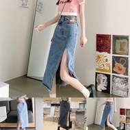 F1 Fast Delivery Long Denim Skirt Diagonal Button Waist Front Slit There Are 3 Colors.