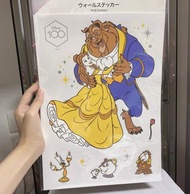 (玻璃牆貼) 日本迪士尼100周年紀念貝兒belle美女與野獸公主Beauty and the Beast行李箱貼紙wall Sticker 。disneystore Disney日本東京迪士尼愛麗絲