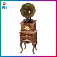 D&V   2Pcs/set 1:12 Dollhouse Miniature Retro Mini Phonograph Cabinet Set Can Play Songs Doll Home L