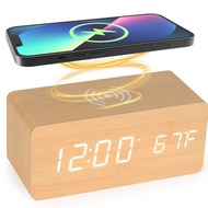 Ready Stock Codi Jianju Smart LED Wooden Digital Electronic Alarm Clock Electronic Clock Charging Clock Bedside Wireless Cha