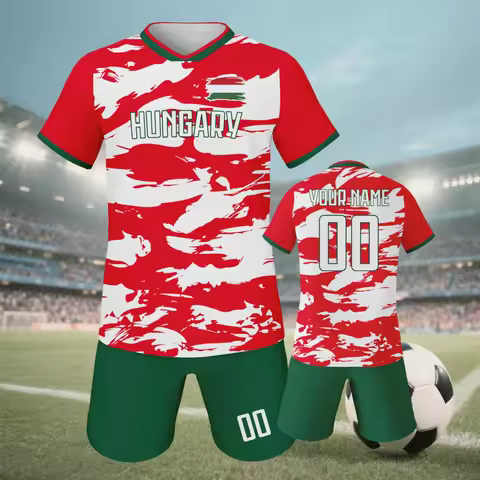 Custom Hungary Soccer Jersey Set for Kids Boys Personalized Football Shirt and Shorts with Name Numb