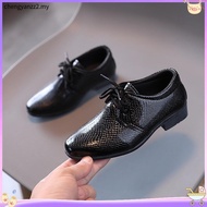 Boys Dress Leather Shoes 2021 Spring Britain for Party Wedding Shows Lace-up Kids Fashion Solid Blac