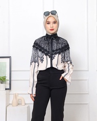 LONAIRE PREMIUM - Blouse Wanita Muslim Elegan Lengan Panjang Ice Silk Crepe Lace Atasan Formal Casua