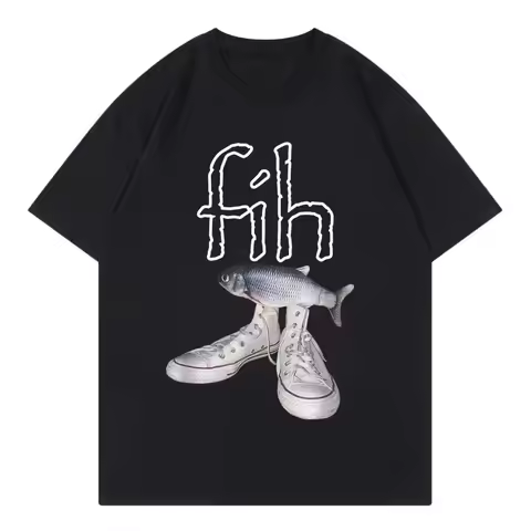Funny New Style Hot Sale Fih Shoes Graphic T Shirts Misspelled Fish Meme T-shirts Casual Fashion Sho