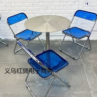 Thick Stainless Steel Dessert Net Folding Chair Table Chair Coffee Milk Tea Style Red Transparent Co