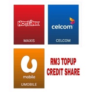 Topup RM3 MAXIS, CELCOM, UMOBILE, TUNETALK