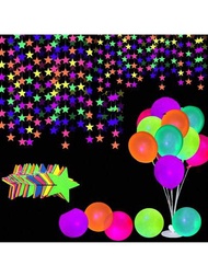 發光五角星氣球花裝飾套裝，9.84英尺星形線條與10pcs發光氣球，非常適合夜晚派對，霓虹主題派對裝飾