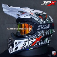 HELM JPX CROSS FOX1 X13 PEARL WHITE GLOSS PAKET GANTENG GOOGLE SNAIL HELM JPX KLX ORIGINAL HELMET M