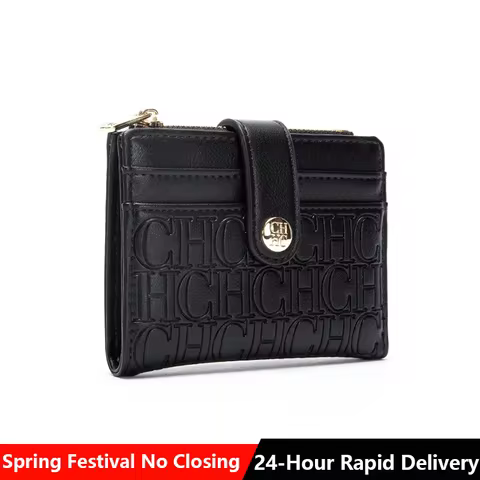 CH Luxury Brand Classic Retro Square Design Card Case Fashion Button Classic Folding Money Clip Comp