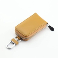 Genuine Leather Key Pouch Remote Control Car Key Holder Youth Style Zipper Closure Solid Color Bovin