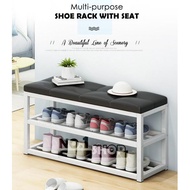 90cm Metal Shoe 2 tier Rack,Entryway Shoe Bench with Cushioned Seat,Stable Storage Organizer Metal F