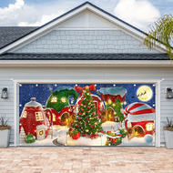 Christmas Garage Door Cover, Polyester Holiday Decoration, Santa Claus Theme, Machine Washable, No P