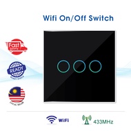 ✅Ready Stock📢 Smart Switch / Wifi Wall Switch /  3 Gang On/Off Switch - Black Colour