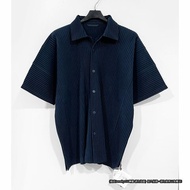 (全新) HOMME PLISSE 靛藍色短袖排扣襯衫/上衣 2號 ISSEY MIYAKE 三宅一生 專櫃正品