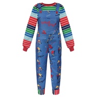 Adult Chucky Cosplay Costume - Striped Shirt & Jumpsuit Set