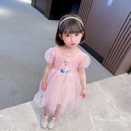 Dress For Kids 1-7 Years old Birthday Korean Style Fashion Summer Short Sleeve Tulle Cute Fashion Cartoon Frozen Elsa Princess Formal Dresses Ootd For Baby Girl