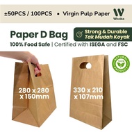 (50pcs / 100pcs) Beg Kertas | Paper D Bag | Kraft Paper Bag Brown | Handle Paper Bag | Door Gift Pap