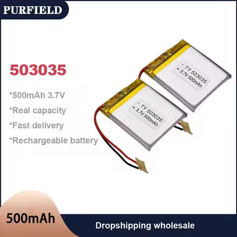 PURFIELD 500mAh 3.7V 503035 Lithium Polymer Battery Li Po for Mobile Phone Bluetooth Headset Pet Wat