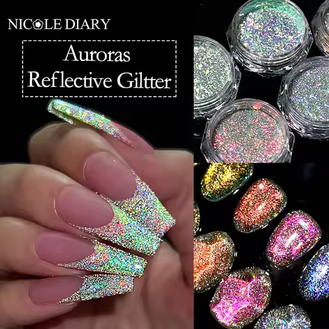 NICOLE DIARY Reflective Glitter Nail Powder Sequins Sparkly Flash Crystal Pigment Powder Nails DIY D
