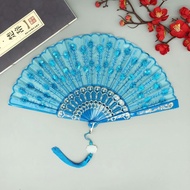 Peacock Dance Fan Black Rod Colorful Rod Sequins Chinese Fan Dance Fan Folding Fan Girls Ancient Fan