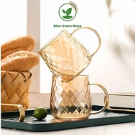 Set of 2 Premium Diamond-patterned Amber Glass Cups 380ml - Heat Resistant, Multi-Purpose From Fruit