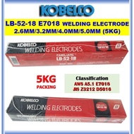 KOBELCO WELDING ELECTRODE LB52-18 E7018 (2.6MM)/(3.2MM)/(4.0MM)/(5.0MM) X 5KG